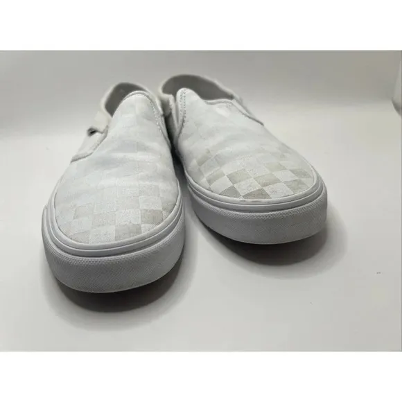 Vans Checkerboard Asher Slip On Trainers Sneaker White Womens 7.5