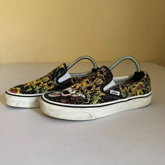 Vans Classic Beauty‎ Skull Sunflower Slip on Shoes Mens Sz 5 Women's Sz 6.5 Rare