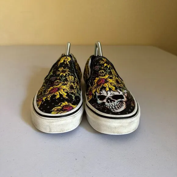 Vans Classic Beauty‎ Skull Sunflower Slip on Shoes Mens Sz 5 Women's Sz 6.5 Rare