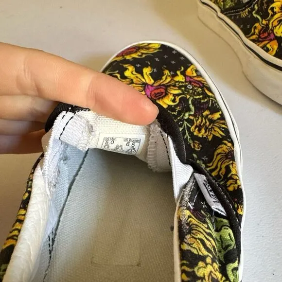 Vans Classic Beauty‎ Skull Sunflower Slip on Shoes Mens Sz 5 Women's Sz 6.5 Rare