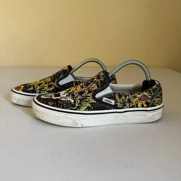 Vans Classic Beauty‎ Skull Sunflower Slip on Shoes Mens Sz 5 Women's Sz 6.5 Rare