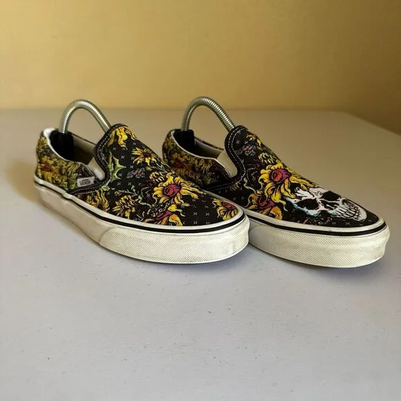 Vans Classic Beauty‎ Skull Sunflower Slip on Shoes Mens Sz 5 Women's Sz 6.5 Rare