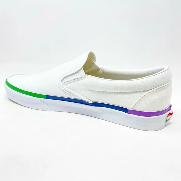 Vans Classic Slip On (Rainbow Foxing) True White LGBTQ Pride Womens Casual Shoes
