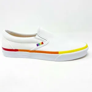 Vans Classic Slip On (Rainbow Foxing) True White LGBTQ Pride Womens Casual Shoes