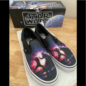 Vans Classic Slip on Star Wars Saber Fight Black Sneakers Shoes Men’s Sz 6.5