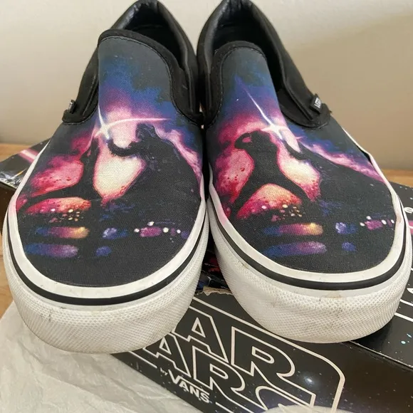 Vans Classic Slip on Star Wars Saber Fight Black Sneakers Shoes Men’s Sz 6.5