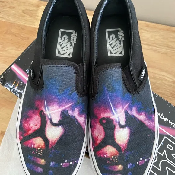 Vans Classic Slip on Star Wars Saber Fight Black Sneakers Shoes Men’s Sz 6.5