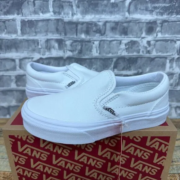 Vans Classic Slip On True White Canvas Shoes VN000ZBUENS Kids Size 11 New
