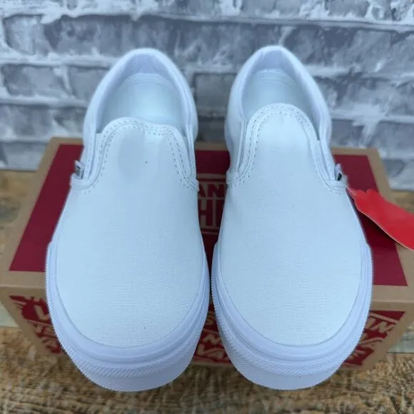 Vans Classic Slip On True White Canvas Shoes VN000ZBUENS Kids Size 11 New
