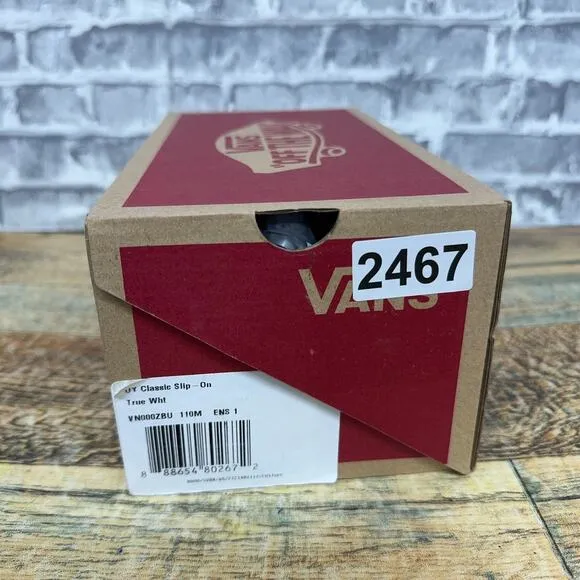 Vans Classic Slip On True White Canvas Shoes VN000ZBUENS Kids Size 11 New