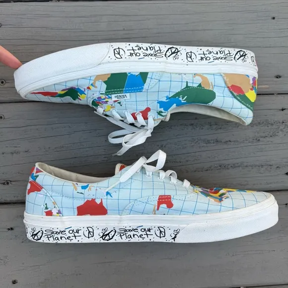VANS Era Canvas Save Our Planet World Map Sneakers Shoes size 12
