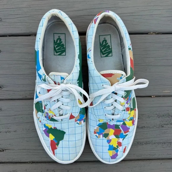 VANS Era Canvas Save Our Planet World Map Sneakers Shoes size 12