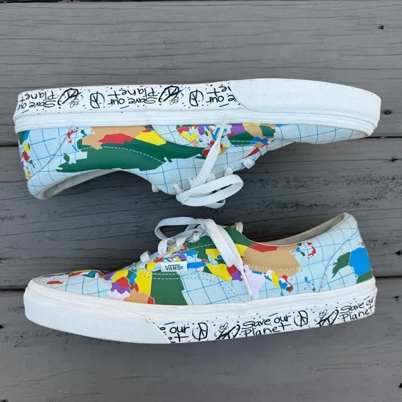 VANS Era Canvas Save Our Planet World Map Sneakers Shoes size 12