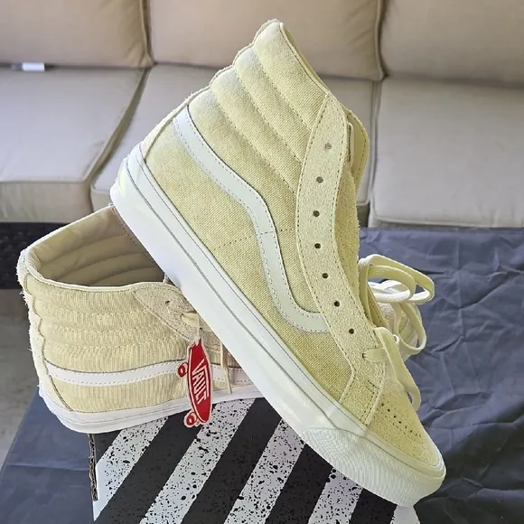 Vans High-Top Sneakers in Cream and White Checkerboard
