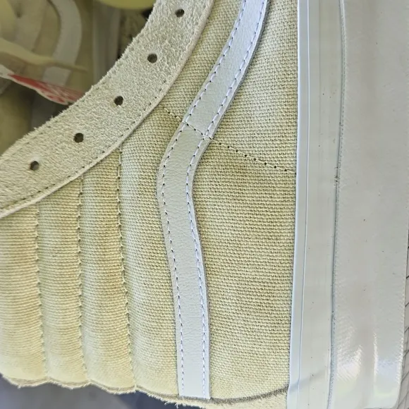 Vans High-Top Sneakers in Cream and White Checkerboard