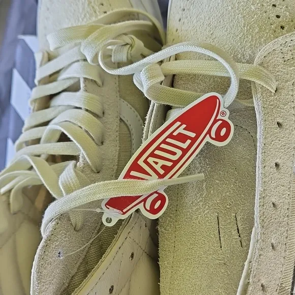 Vans High-Top Sneakers in Cream and White Checkerboard