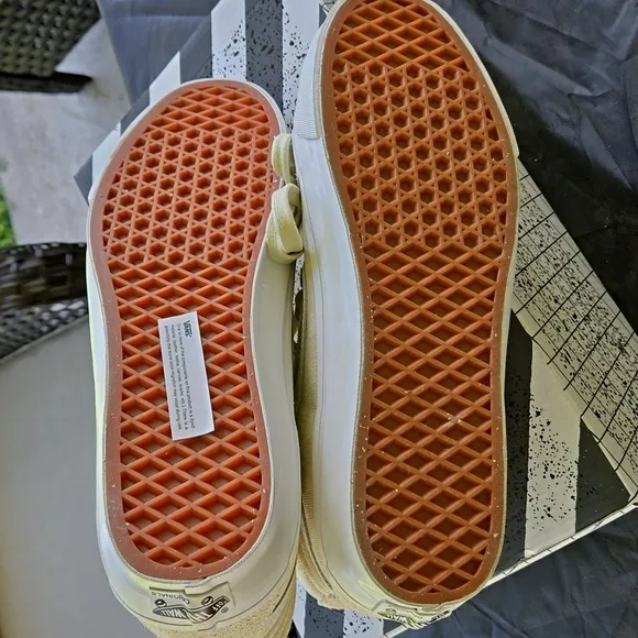 Vans High-Top Sneakers in Cream and White Checkerboard