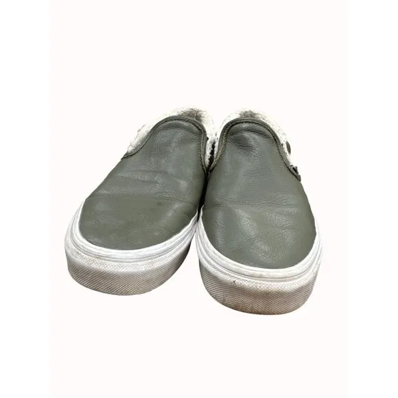 Vans men’s 7.5 or womens 9 green leather fur lined low top shoes slip  SKU 6269