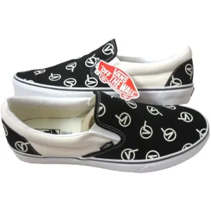 Vans Men's Classic Slip On Circle V Black Marshmallow Canvas Shoes Sizes NIB