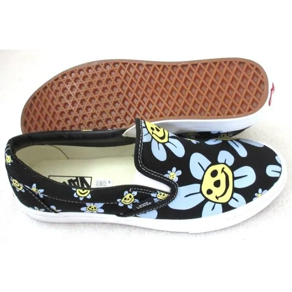 Vans Men's Classic Slip On Trippy Grin Floral Black Canvas Shoes Sizes NIB