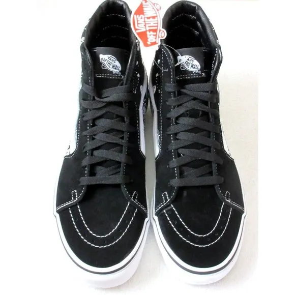 Vans Men's Sk8-Hi Bandana Skulls Black White Canvas Suede Skate shoes Sizes NIB