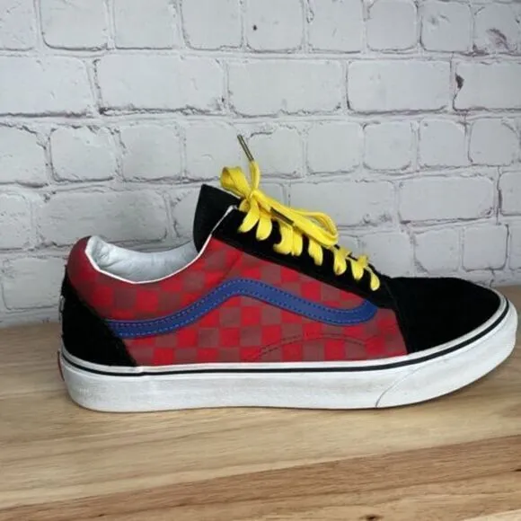 Vans Old Skool Black Blue Yellow Red Canvas Suede Shoes 507698 Mens 10