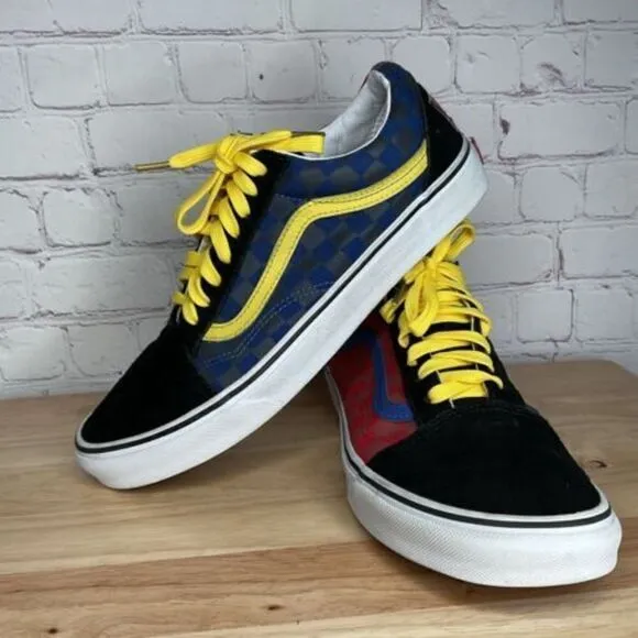 Vans Old Skool Black Blue Yellow Red Canvas Suede Shoes 507698 Mens 10