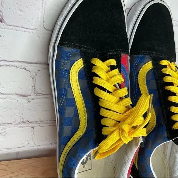 Vans Old Skool Black Blue Yellow Red Canvas Suede Shoes 10