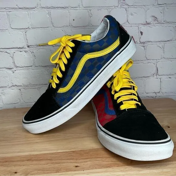 Vans Old Skool Black Blue Yellow Red Canvas Suede Shoes 10