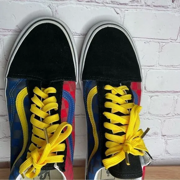 Vans Old Skool Black Blue Yellow Red Canvas Suede Shoes 10