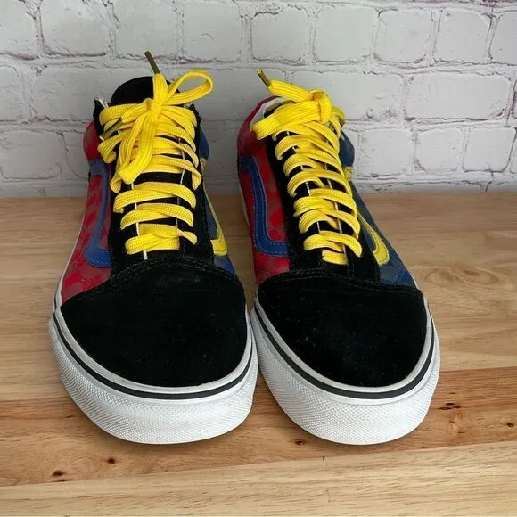 Vans Old Skool Black Blue Yellow Red Canvas Suede Shoes 10