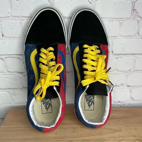 Vans Old Skool Black Blue Yellow Red Canvas Suede Shoes 10