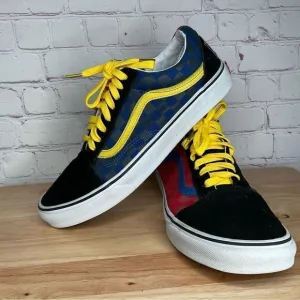Vans Old Skool Black Blue Yellow Red Canvas Suede Shoes 10