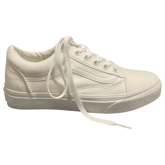 Vans Old Skool Classics Shoes Womens 6.5 White Canvas Low Top Rubber Sole 508731