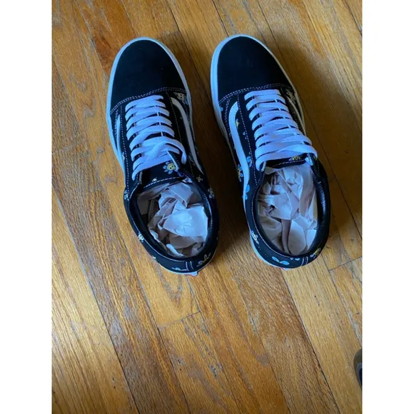 VANS Old Skool Low Top Black Trippy Grin Floral Canvas Suede USM 10 USW 11.5 S