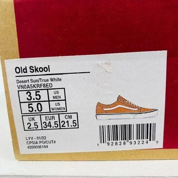 Vans Old Skool Sneakers Desert Sun/True White Shoes‎ Men's Size 3.5 Women's 5