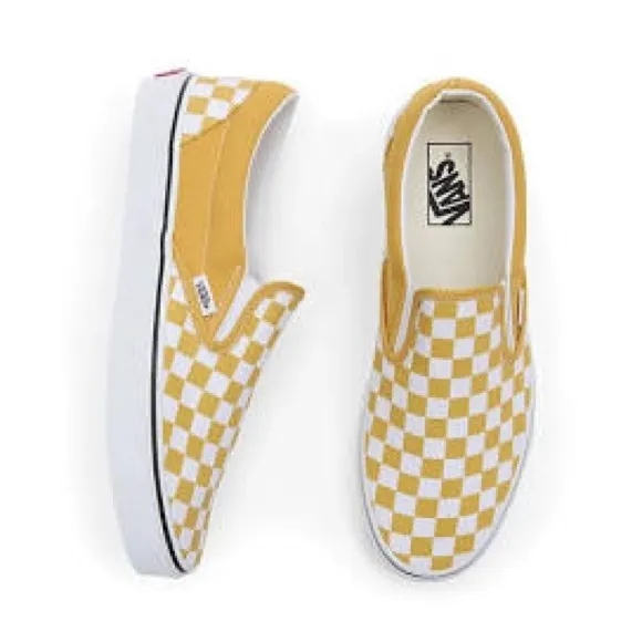 VANS Shoes Mens 6 Womens 7.5 Checkerboard Slip On Sneakers Yellow Canvas Low Top
