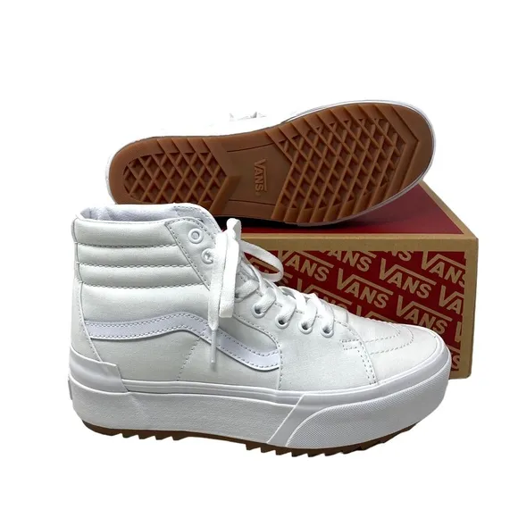 VANS Sk8-Hi Stacked Sneakers Women Size Platform Shoes White Canvas VN0A4BTWL5L
