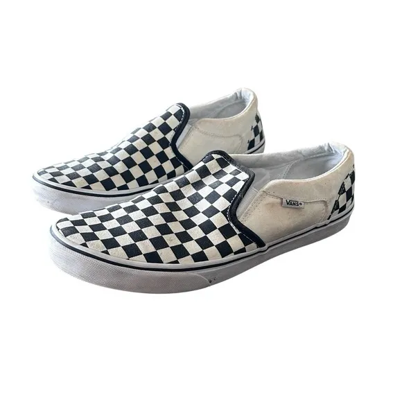 VANS Slip On Black White Checkerboard Shoes, Mens Size 11.5