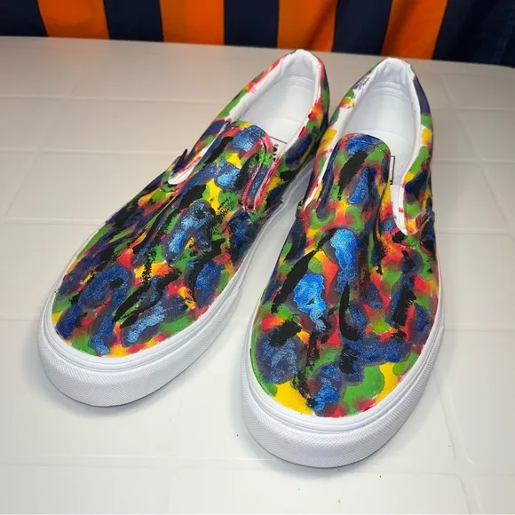 VANS Slip On custom Multicolor Tie Dye Canvas Low Top Shoes size 10 never used