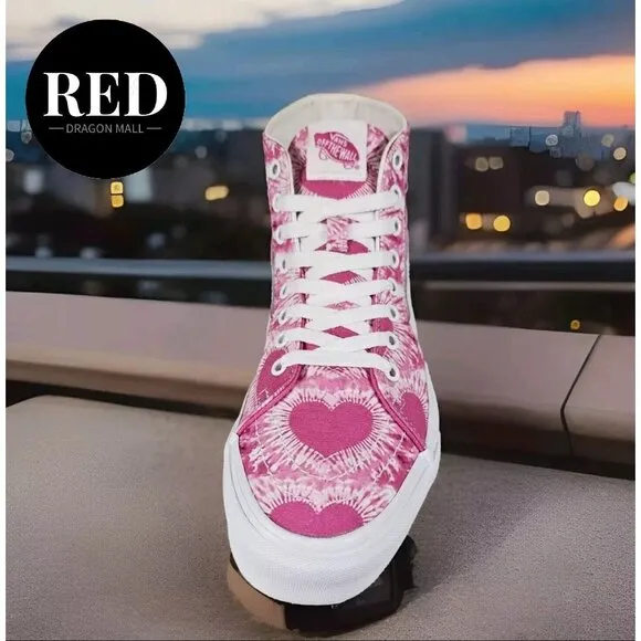 Vans Tie-Dye Hearts Sk8-Hi Tapered Fuchsia Valentine's Shoes - Men's Size 8 NEW!