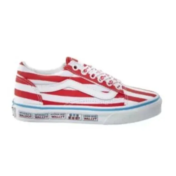 Vans Where's Waldo Red White Stripe Sneakers Size 12K  New Vans Off The Wall Bag