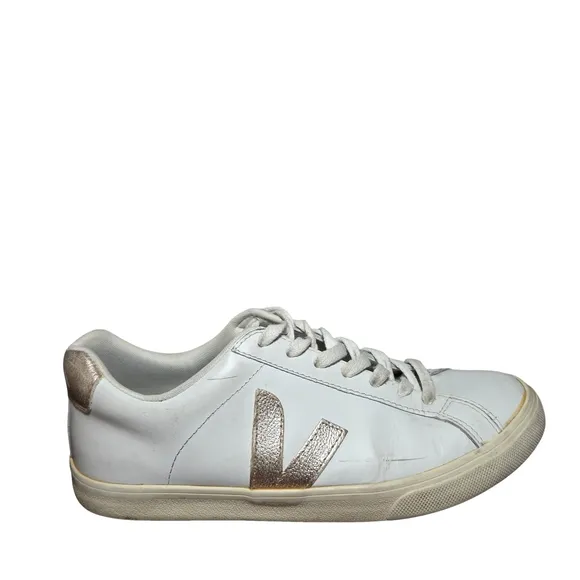 Veja Women's White and Gold Sneakers Size 9