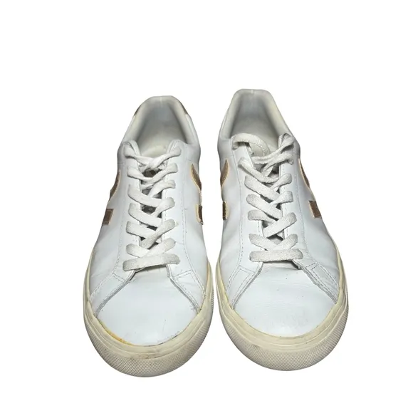 Veja Women's White and Gold Sneakers Size 9