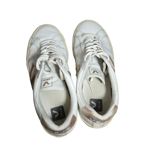 Veja Women's White and Gold Sneakers Size 9