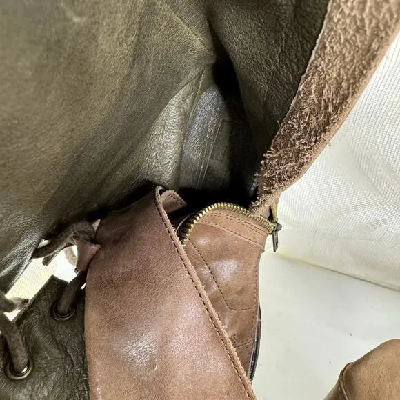 Vero Cuoio Gee WaWa Lace Up Buckle Distressed Leather Military Boots Size 6