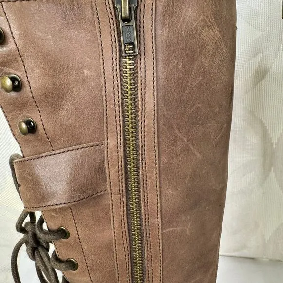 Vero Cuoio Gee WaWa Lace Up Buckle Distressed Leather Military Boots Size 6