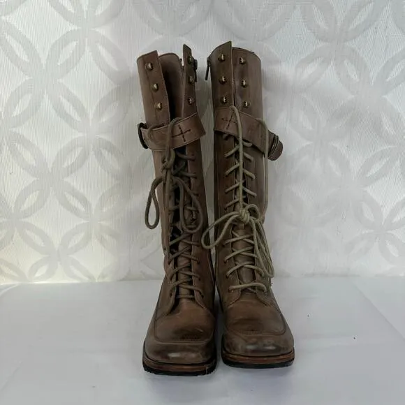 Vero Cuoio Gee WaWa Lace Up Buckle Distressed Leather Military Boots Size 6