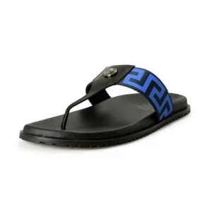 Versace Men's &quot;Greca&quot; Canvas &amp; Leather Pool Slide Flip Flops Shoes US 13 IT 46