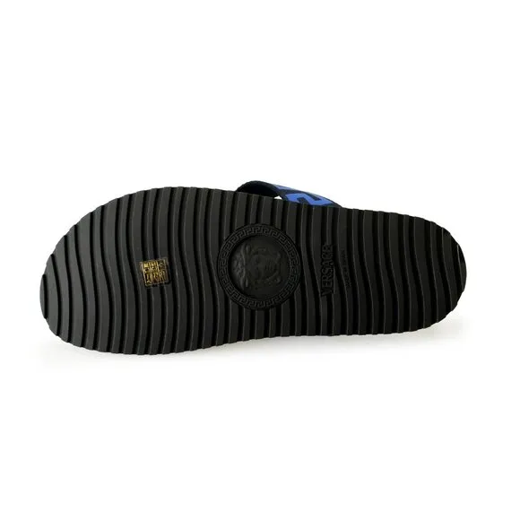 Versace Men's &quot;Greca&quot; Canvas &amp; Leather Pool Slide Flip Flops Shoes US 13 IT 46